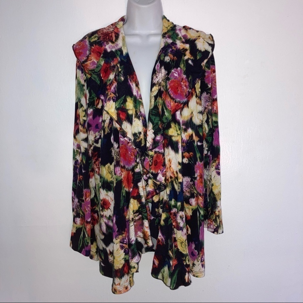 Gramercy22 Longline Poly Blend Open Draped  Front Black Cream Cardigan 1X *
